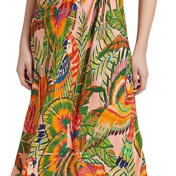 Farm Rio Macaw Leaves Tropical Print Midi Dress XS - Picture 4 of 10